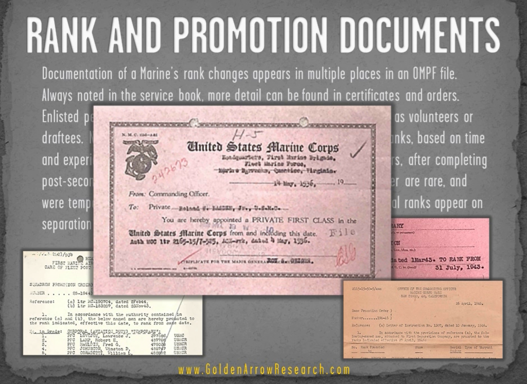 USMC OMPF Rank Promotion advancement military records of veteran from military personnel file NARA ST Louis archival research NARA NPRC