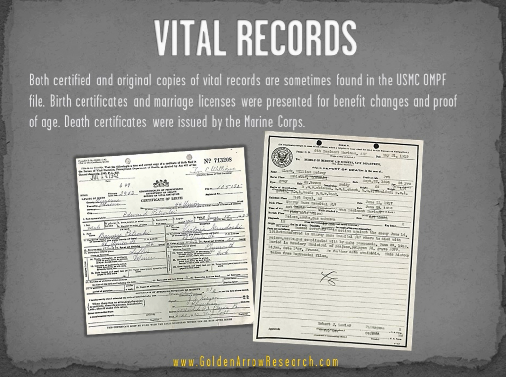 USMC OMPF military records vital records genealogy family research death marriage archival research NPRC personnel file