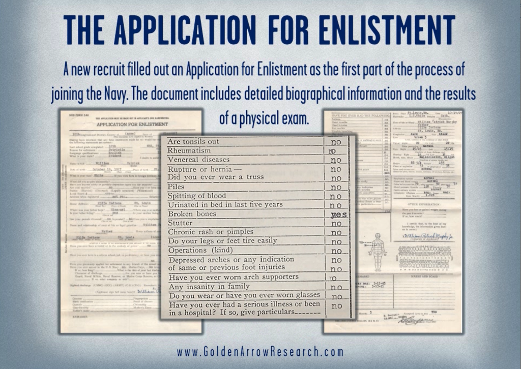 WWII Navy enlistment medical examination from the military service records in the official military personnel file OMPF