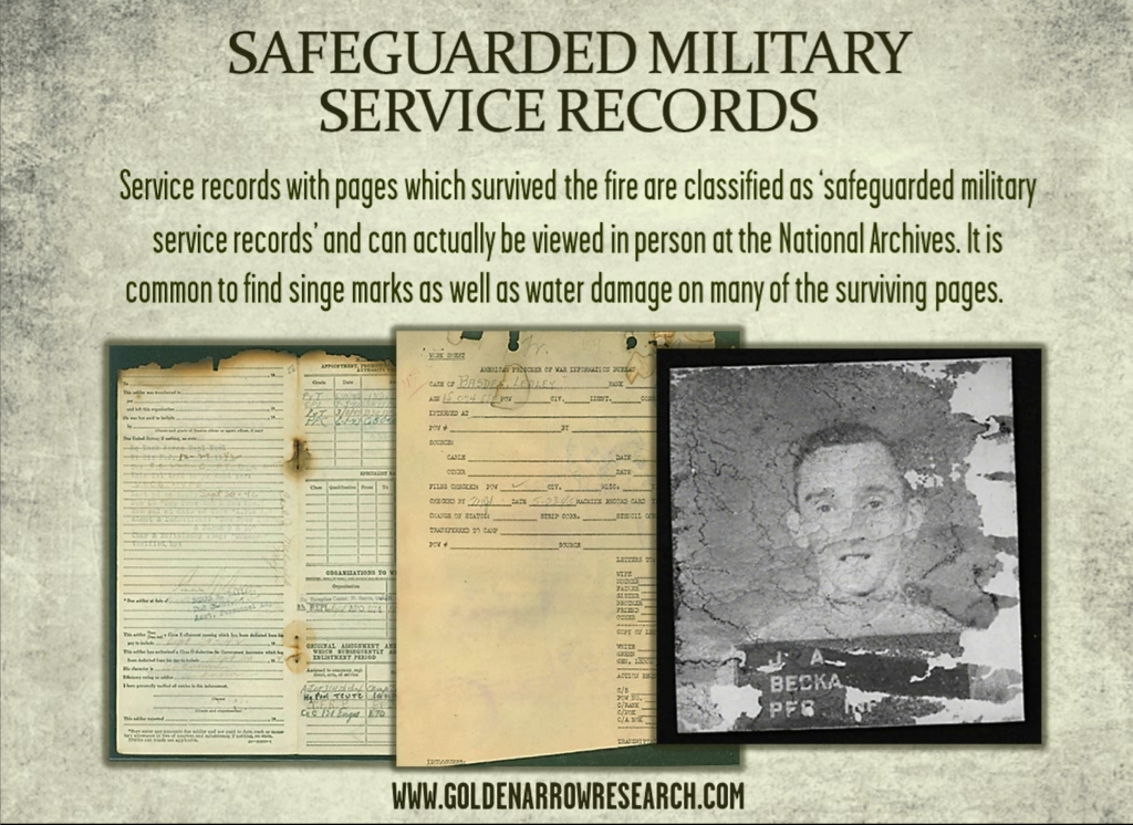 WWII Army OMPF sample pages from archival research of military service records at NARA. Pages which survived the 1973 fire.