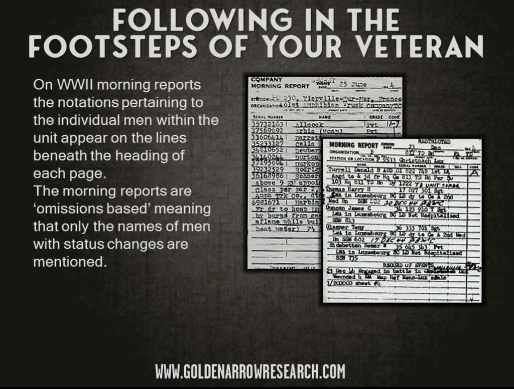 locating veterans and following their footsteps using morning reports from WWII 1944 1945. How to interpret morning reports