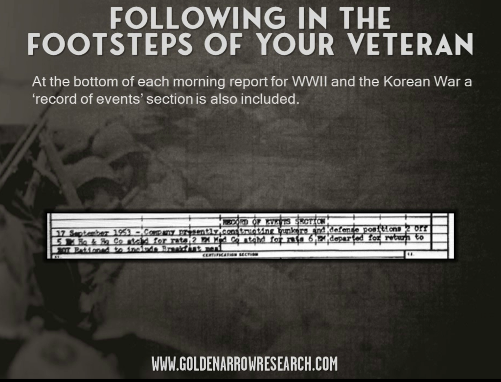 morning reports record of events 1953 attached departed returned officer constructing bunkers in Korea